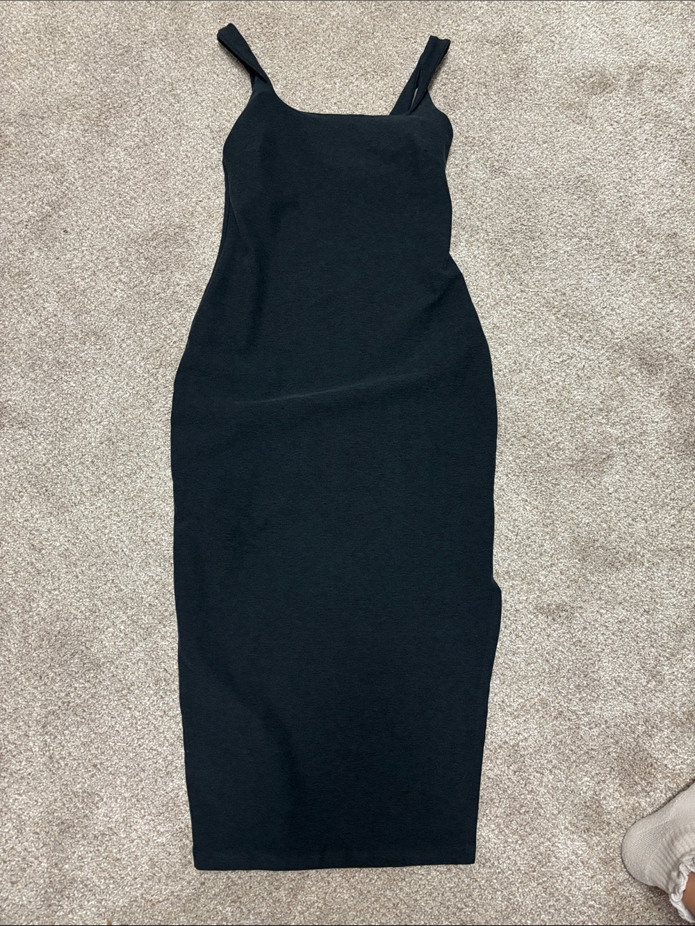 Beyond Yoga Black Square-Neck Midi Slip Dress